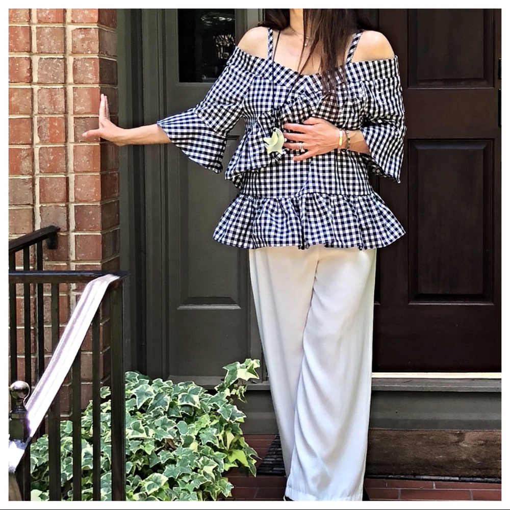 ♦️LAST ONE♦️Cold shoulder houndstooth  chic top - Picture 2 of 7